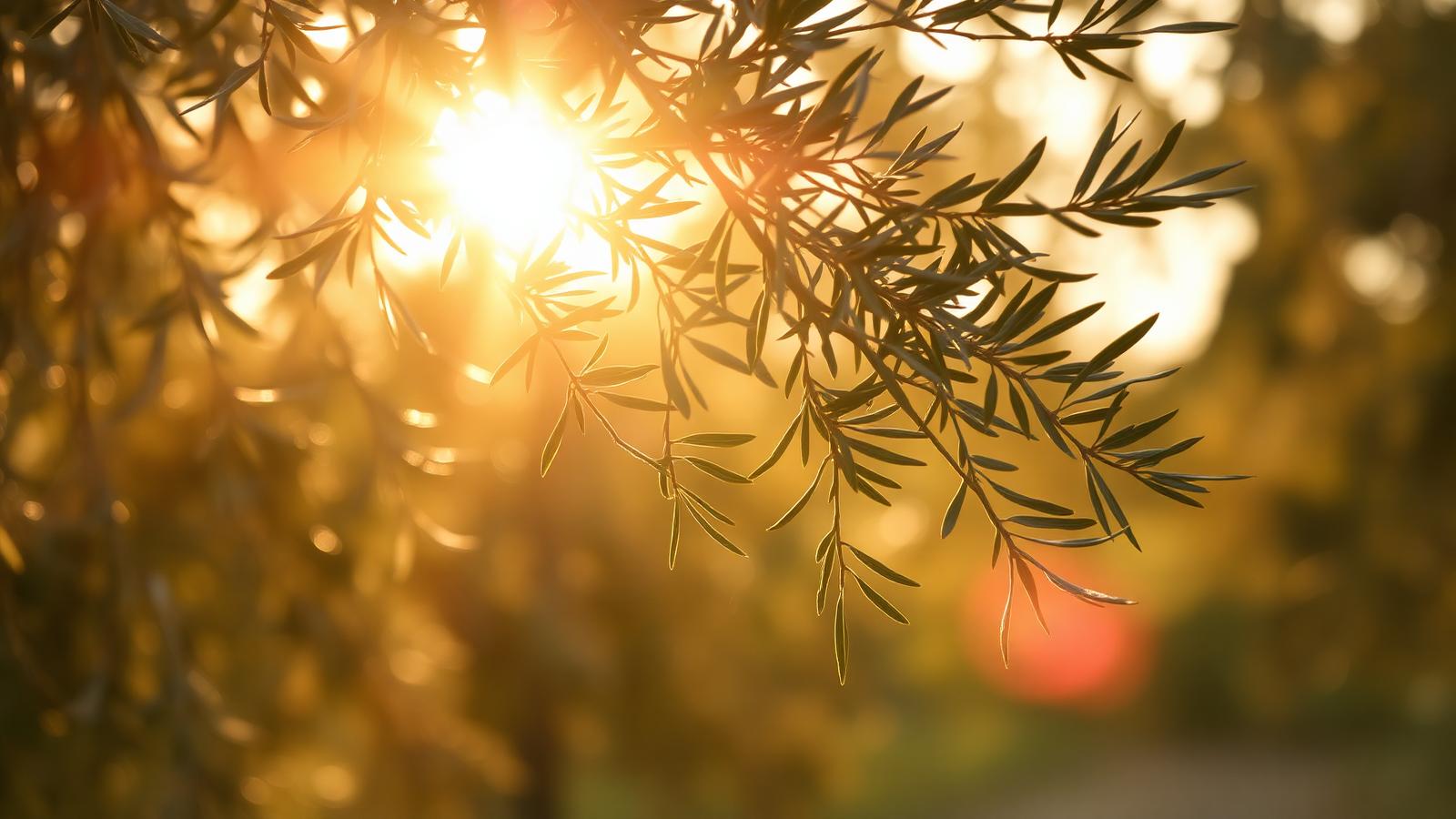 Sunlight through olive branches